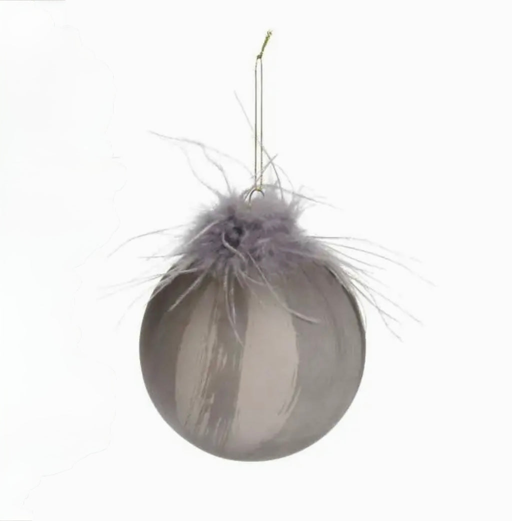 Weihnachtskugel Federn 10 cm beige-grau