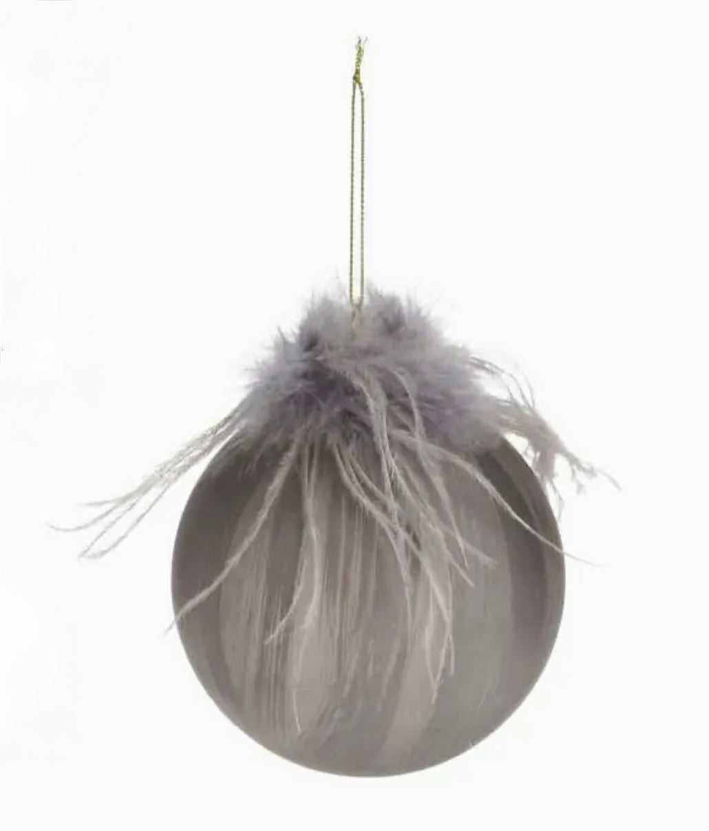 Weihnachtskugel Federn 10 cm beige-grau