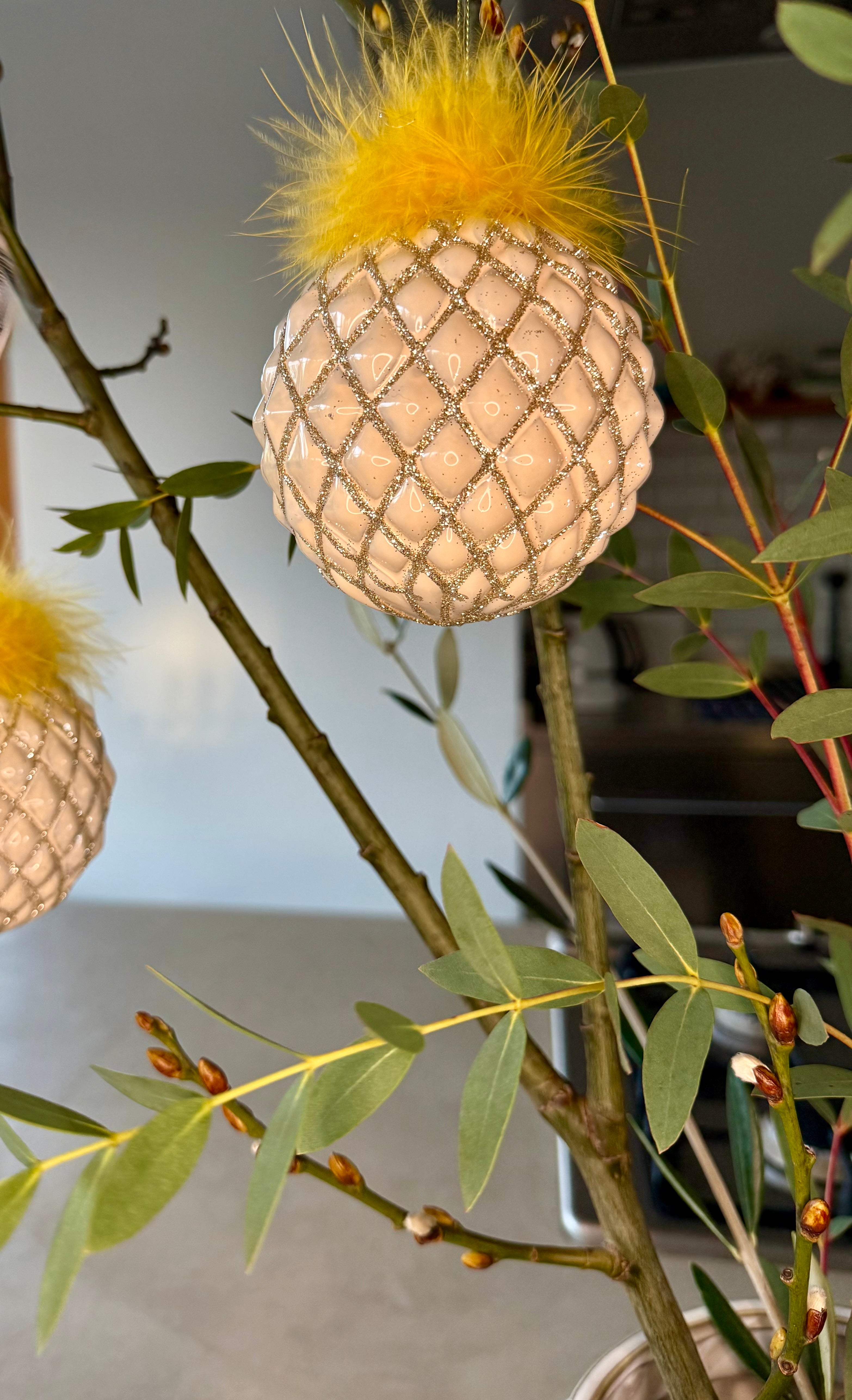 Weihnachtskugel Federn Glas 10 cm